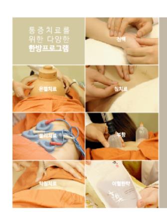침치료, 온열치료, 물리치료, 부항, 약침치료, 어혈한약 등 한방치료 프로그램